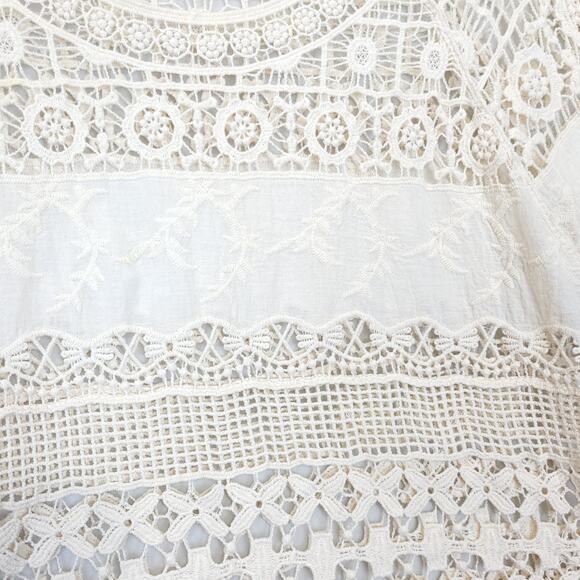 Ya Los Angles Crochet Top High Low 3/4 Sleeve‎ Women S / M Beige Boho Beachy - Picture 12 of 12
